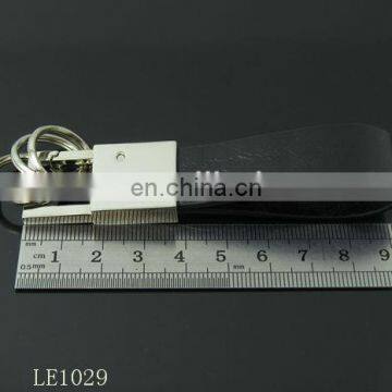 Black PU Leather Silver Metal Keychain Promotional Impressing Leather Keyring photo-5