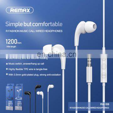 Remax RW-108 Original Earbuds For Music Call Wired Earphone With Mic&Volume Control