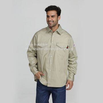 Flame-retardant pearl button work shirt for welding industry