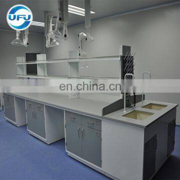 Laboratory Furniture Metal Island Workstation with Reagent Shelf and Eyewash