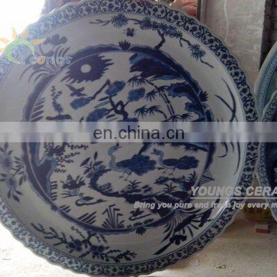 Large Chinese Blue and White Porcelain Decorative Ceramic Porcelain Plate With 3 Feet Diameter