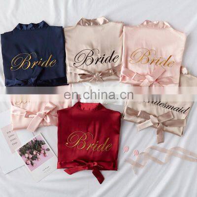 Factory wholesale custom dressing gown female bridesmaid ice silk bathrobe female makeup ladies bridal nightgown simulation