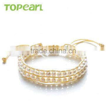 Topearl Jewelry Popular Potato Shape Freshwater Pearl Bracelet Woven Leather Wrap Fashion Bracelet 2016 CLL172