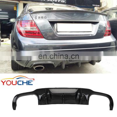 W204 C63 style carbon fiber rear bumper lip diffuser with holes for 2012-2014 Mercedes Benz C class W204