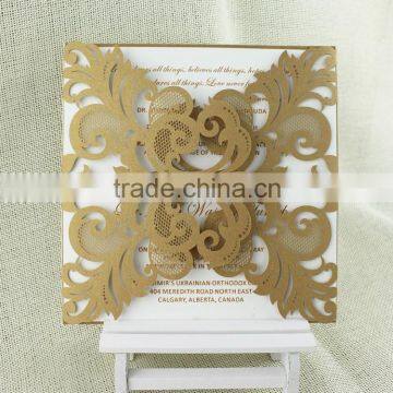 Holy and Solemn Gold Laser Cut Luxurious Puberty Ceremony Invitation Cards in Damask
