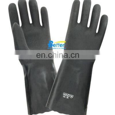Oil and Gas Industry Long Sleeves Cotton Lined Blue Sandy PVC Rubber Glove Cheap Goods From China photo-3
