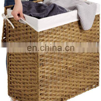 Super Capacity Folding Hand-woven Plastic Rattan Clothing Storage Basket Storage Box Bin
