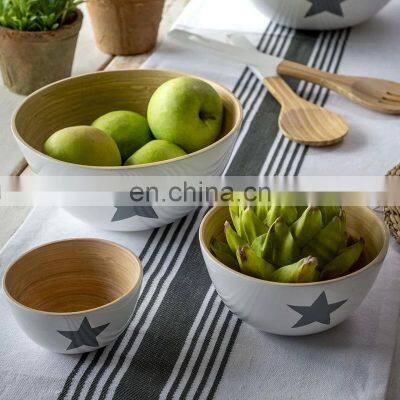 Eco Friendly Set of 3 Hand Painted Natural Bamboo Bowl Cheap Wholesale Handmade Serving Bowls Vietnam Supplier photo-3