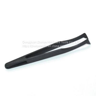 Tweezers Industrial Flat Head Carbon Fiber Plastic Anti-static Elbow Black Plastic Round Head Pointed Tweezers Flat Head 93306