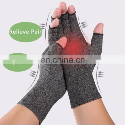 Fingerless Grey Heated Spandex Compression Pressure Therapy Arthritis Gloves For Relieve Pain