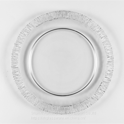 Clear Dinner Wedding Glass Silver Rimmed Charger Serving Plate