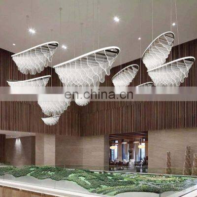 Customized hotel lobby sales department villa banquet hall wave shape creative art glass chandelier