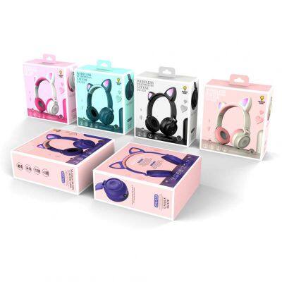 2021 New ZW-028 LED Cat Ear Wireless Headphones girls Bluetooh Headset Support TF Card 3.5mm Plug With Mic