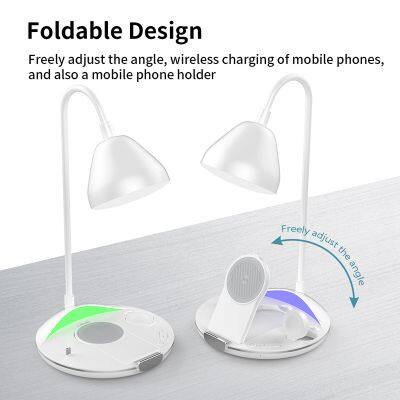 Desktop Mobile Phone Stand Desk Lamp 4 in 1 Multi-function 15W Wireless Charger Mobile Phone Smart Watch Charger photo-5