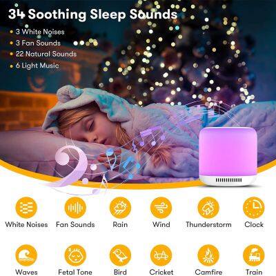 Rechargeable Portable Color Night Light Built-in 34 Soothing Music White Noise Sleep Aid Sound Machine With Timing Function photo-5