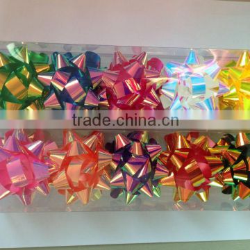 Fancy Grosgrain Decorative Star Bow/Iridescent Christmas Decoration Star Ribbon Bow with 24pcs in PVC bOX