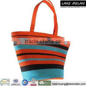 100%Paper Bag With Striped Pattern Orange/Blue/Black