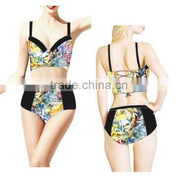 Hot Summer Beach Girl Underwear Swimwear, Seaside Print Colorful Women Bikini, Sexy Back Strape Swimsuit photo-4
