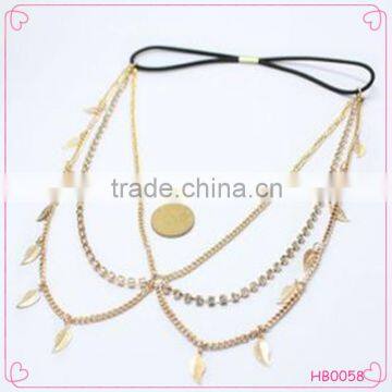 Lady's Fashion Metal Chain Jewelry Layer Leave Tassel Hair Band Europe and America Hot Selling