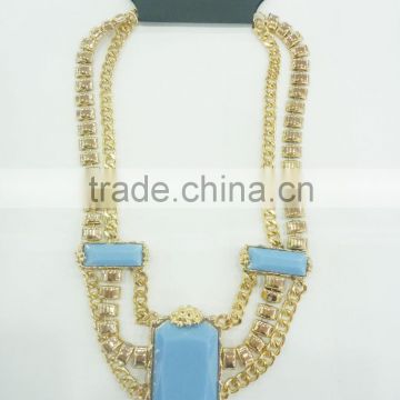 FASHION MULTI ROW CHUNKY CHAIN BIG STONES STATEMENT NECKLACE EARRING SET