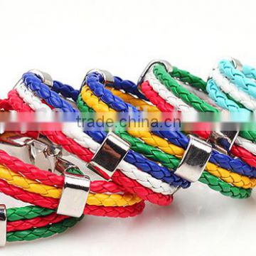 2016 Euro cup leather wrap nationall flag bracelet