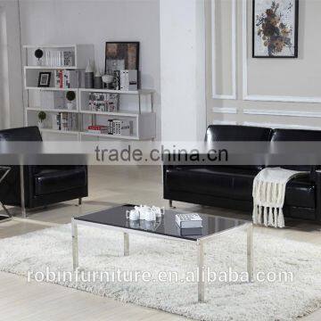 Living room RB-7329 Modern black stoving varnish rectangular tempered glass coffee table with stainless steel tea table