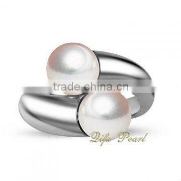 Unique Style Sterling Silver Bridal Moon Cultured Pearl Rings 7.5-8mm China