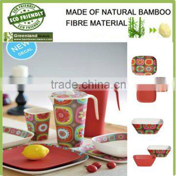 fruit printed custom bamboo fibre biodegradable kitchenware,plate jug,bowl dinner set