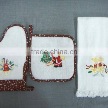 3pcs Kitchen Set pot holder oven mitt and kitchen towel