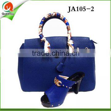 JA0105-02 Attractive new design leather African high-heel suede shoes and bag with stones