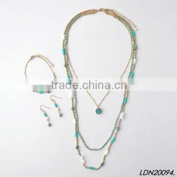 Fashion Gold Chain With Druzy Necklace Green Glass With White Stone Aborable Necklace With Matching Earrings and Btacelet photo-2