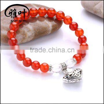 Wholesale 8mm Natural Carnelian Beads with heart Bracelet