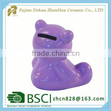 Purple Ceramic Bear Coin Bank for Gift Decoration photo-2