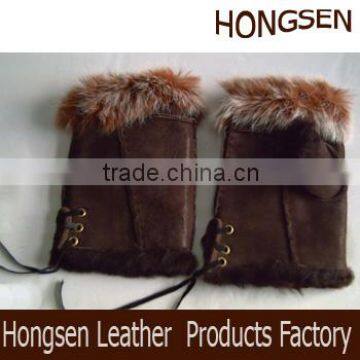 HS2071 rabbit fur lined leather gloves