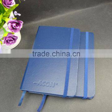 A6 blue leatherette paper promotional journal with blue elastic band