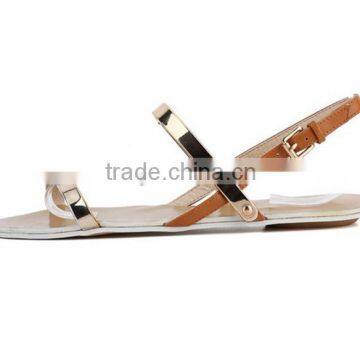 New Double belt buckle metal sequin women's casual sexy flat sandals