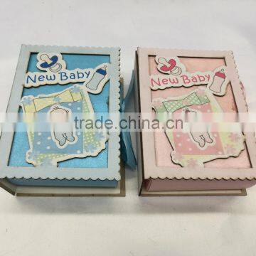 High Quality Baby girl and baby boy wooden Gift Box With blue and pink color/new baby gift box