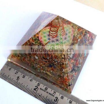 Big Orgone Chakra Stone Pyramid With Flower Of Life Symbol With Crystal Point | Reiki Pyramid Manufacturer