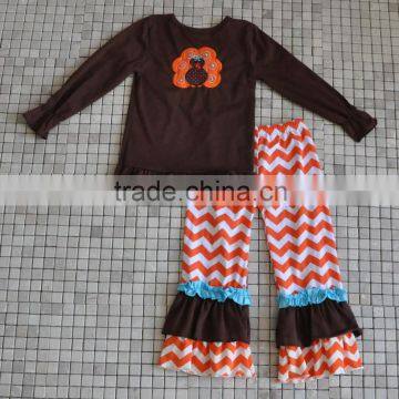 Newborn Handmade Turkey Embroidery Long Sleeve Top and Pant Thanksgiving Outfits photo-5
