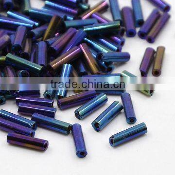 Glass Bugle Beads, Iris Round, 6x2mm, Hole: 1mm, about 12857pcs/pound(SEED-D001-02A)