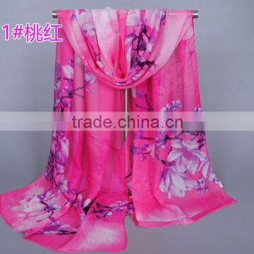 hot selling Magnolia flower pattern scarves ladies chiffon silk thin scarf muslim hijab fashion Muffler /shawls 160*50 cm