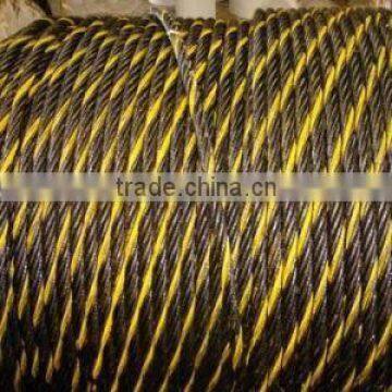 black steel wire rope with one yellow strand