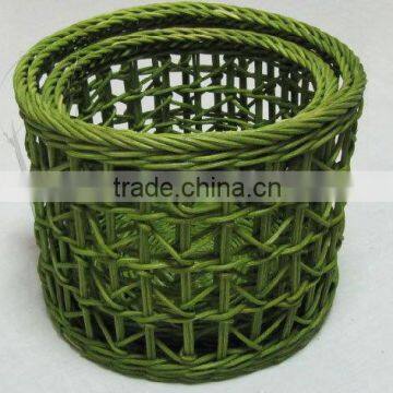 zigzag weaving basket in green , 100% rattan material, handmade