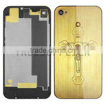 Metal battery cover with diamond logo black holder for iphone 4S Jesus design