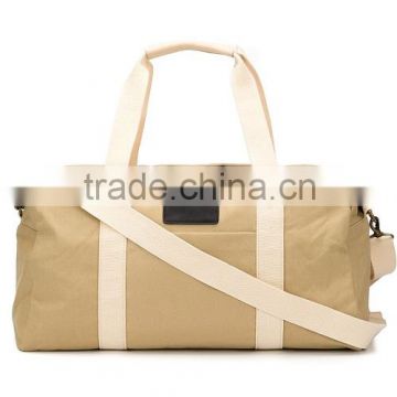 Beige cotton holdall duffle weekend bag