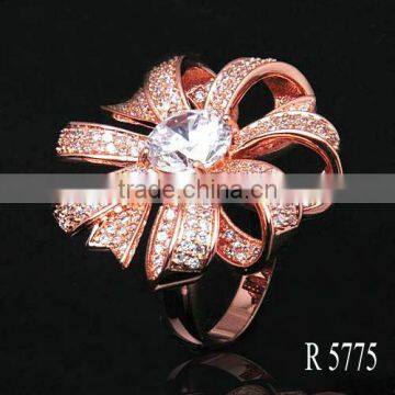 New Designs Cheap Copper Jewelry Flower Ring With Rose Gold Plated