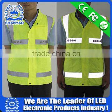 2016 Hot Selling LED Fluorescent Green Refletive Waistcoat For Road Safety At Night