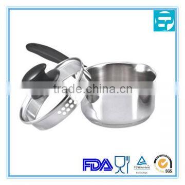 stainless steel kitchen soup cooking pot with pour spouts and lid