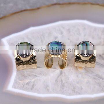 Wholesale Abalone Shell Gold Plated Jewelry Rainbow Abalone Shell Ring