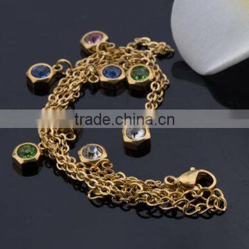 Hot Stainless Steel Gold Plating Chian Anklets Rhinestone Bracelet